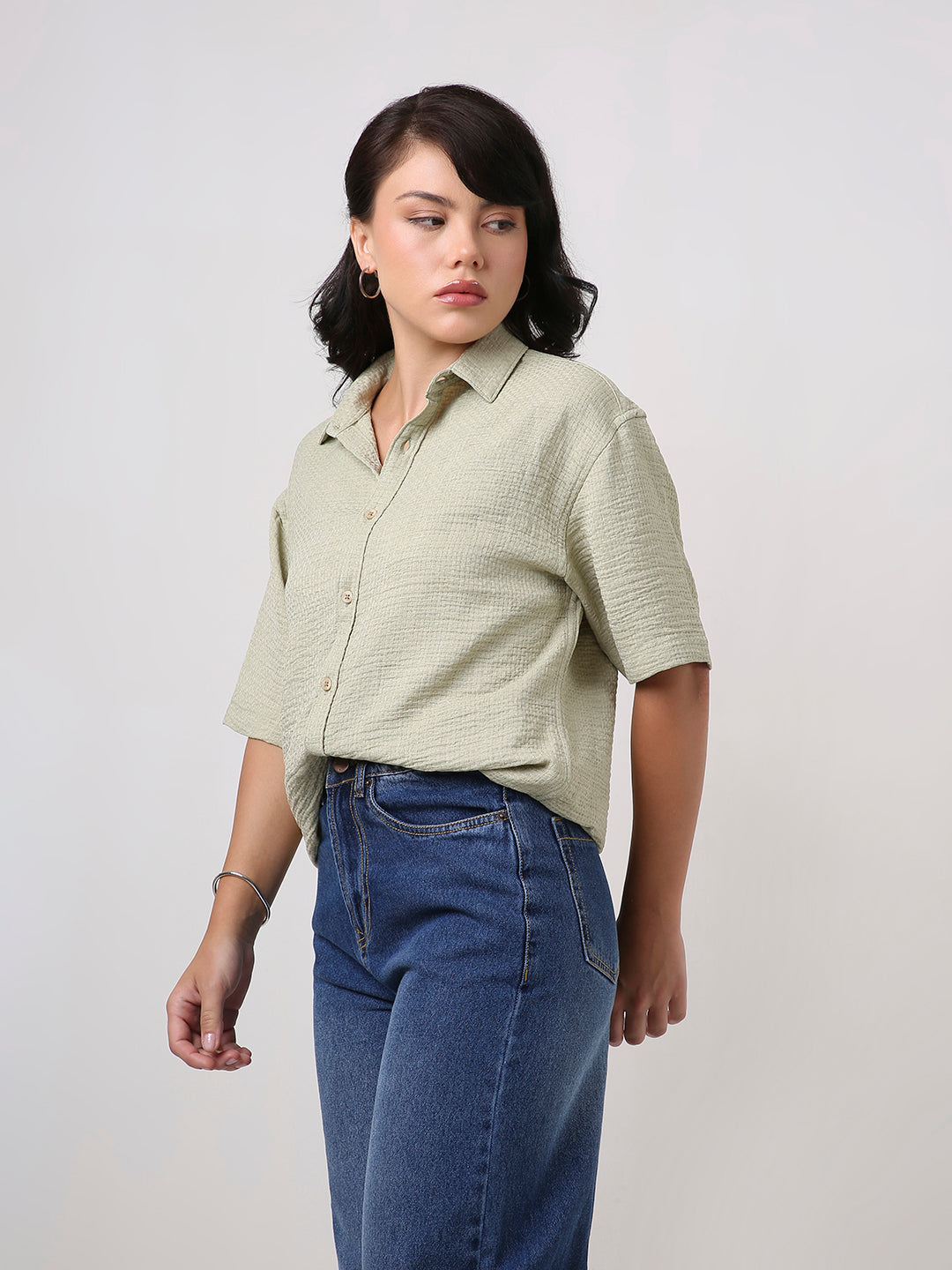 Sage Green Textured Oversized Shirt