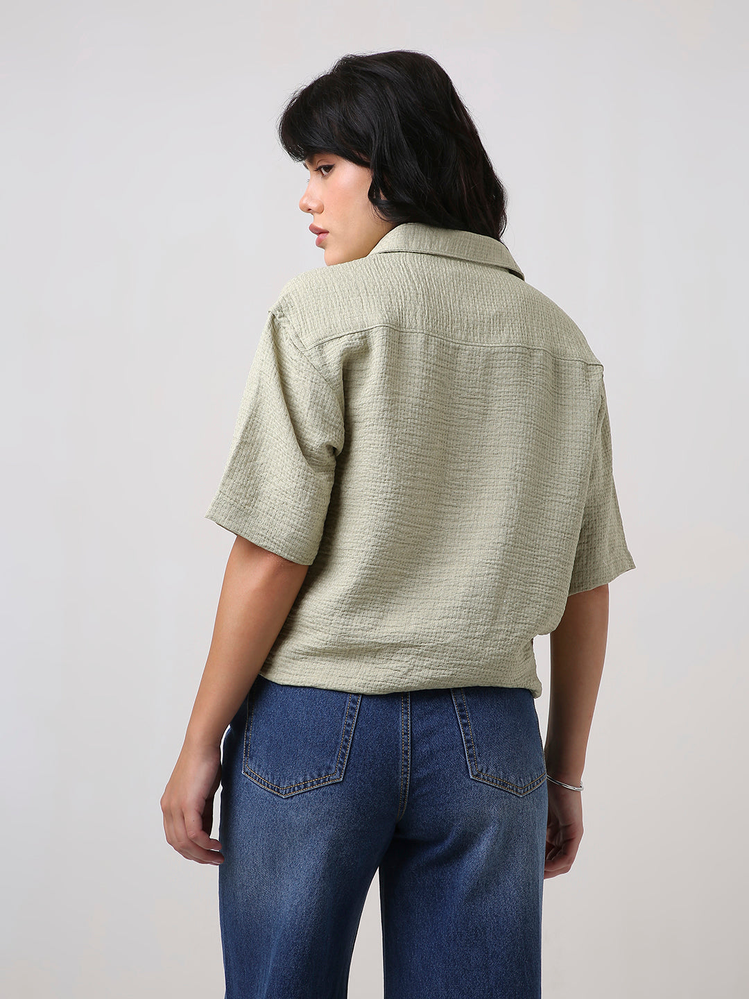 Sage Green Textured Oversized Shirt