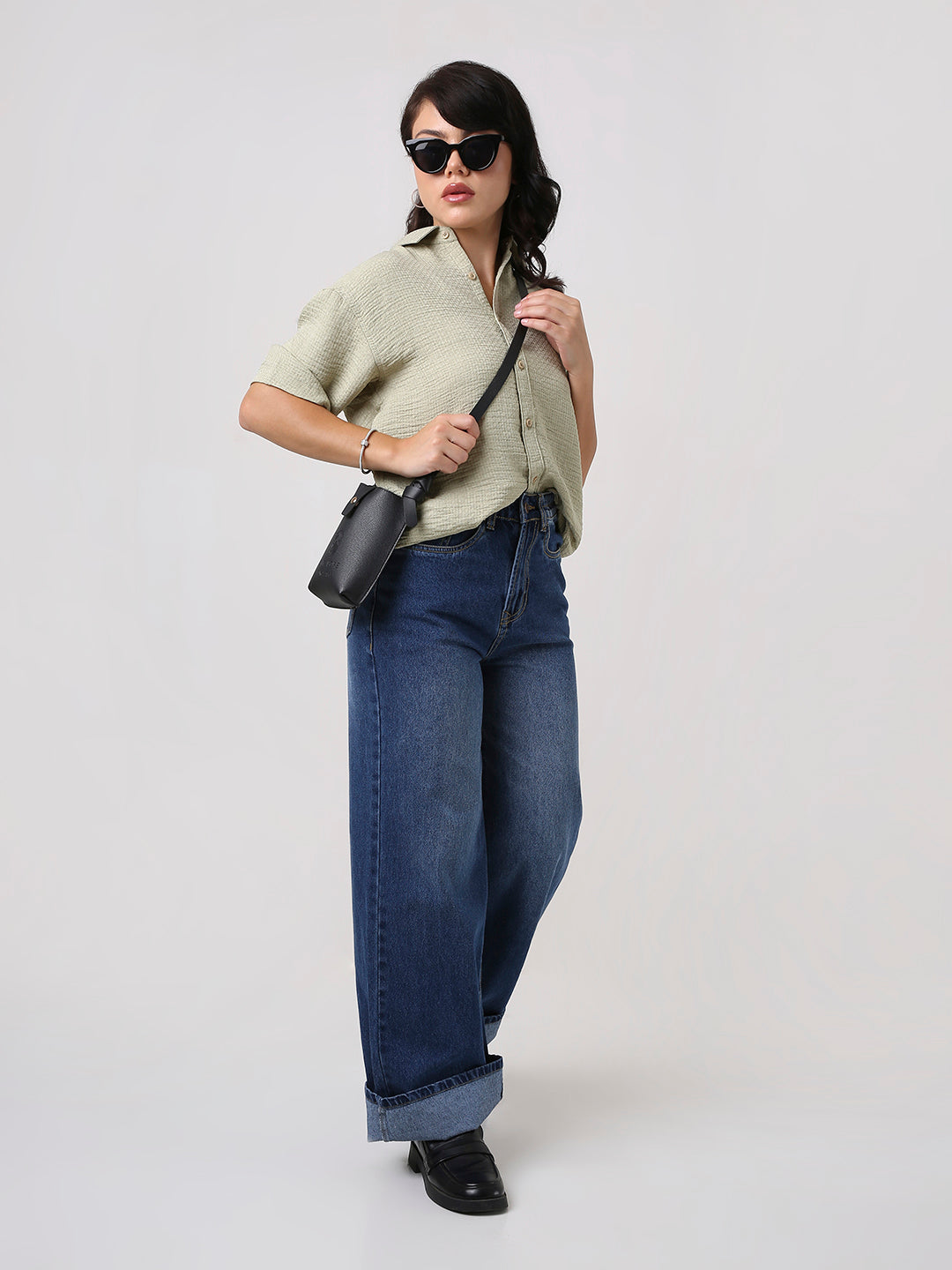 Sage Green Textured Oversized Shirt