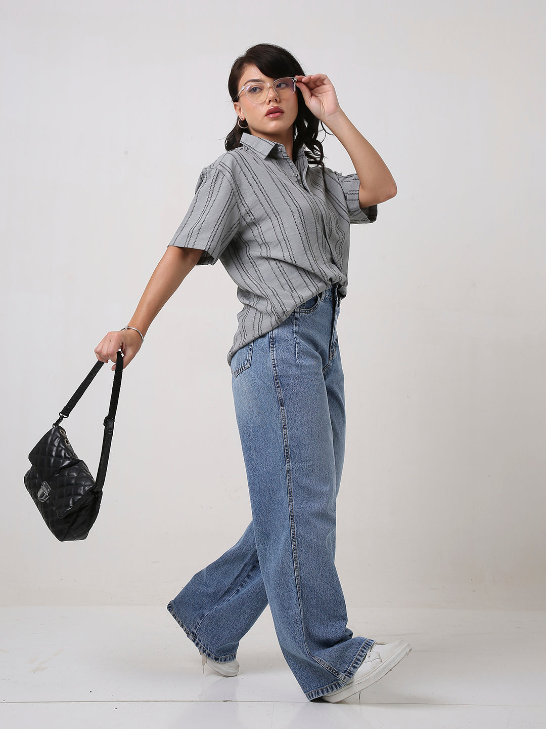 Grey Relaxed Fit Striped Shirt