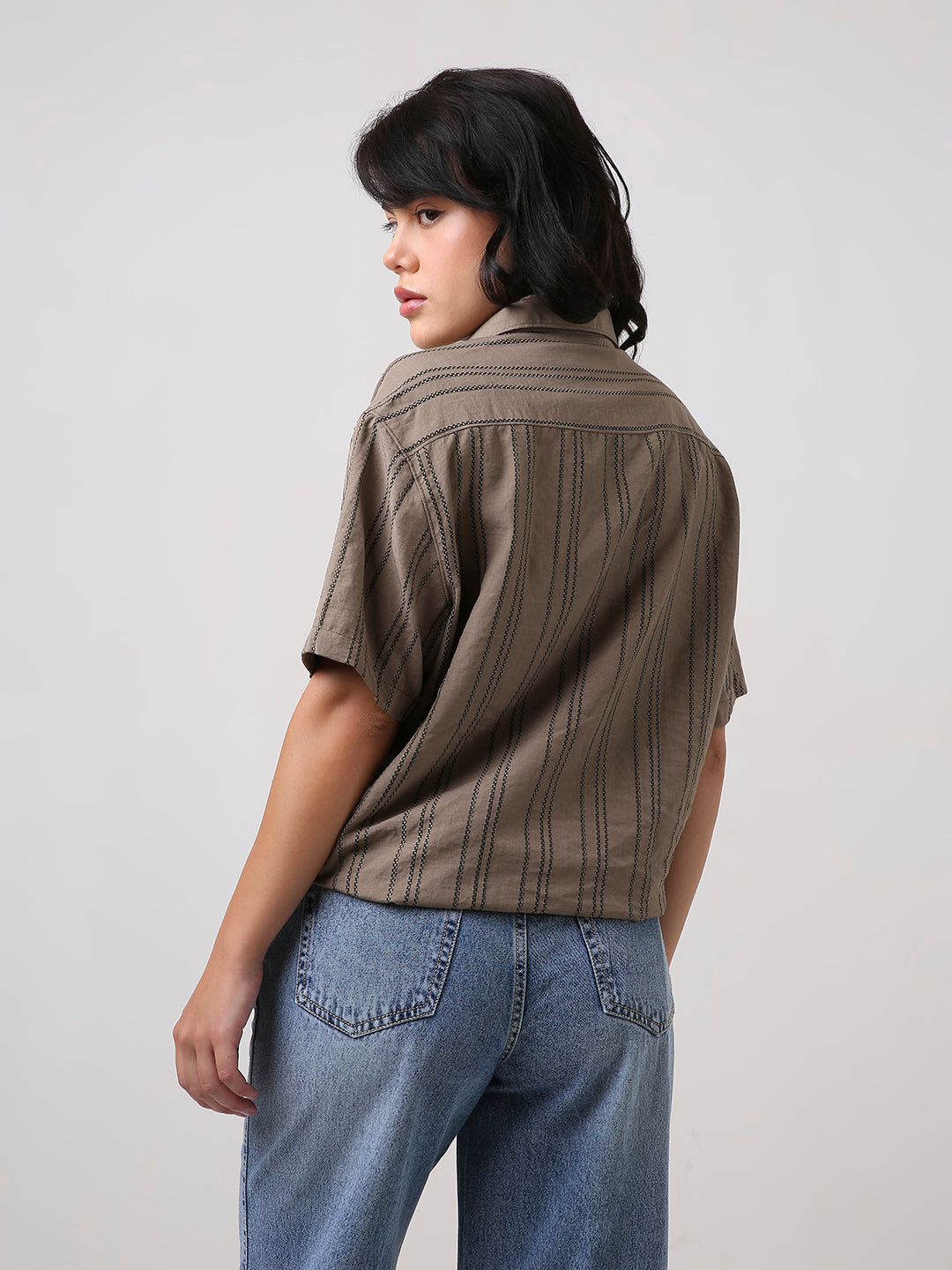 Khaki Relaxed Fit Striped Shirt