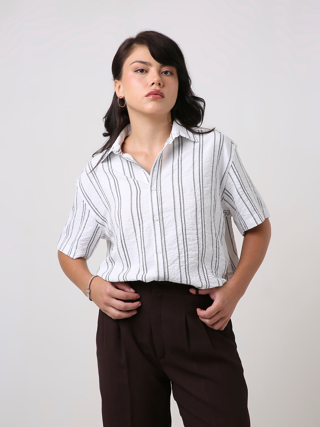 White Relaxed Fit Striped Shirt