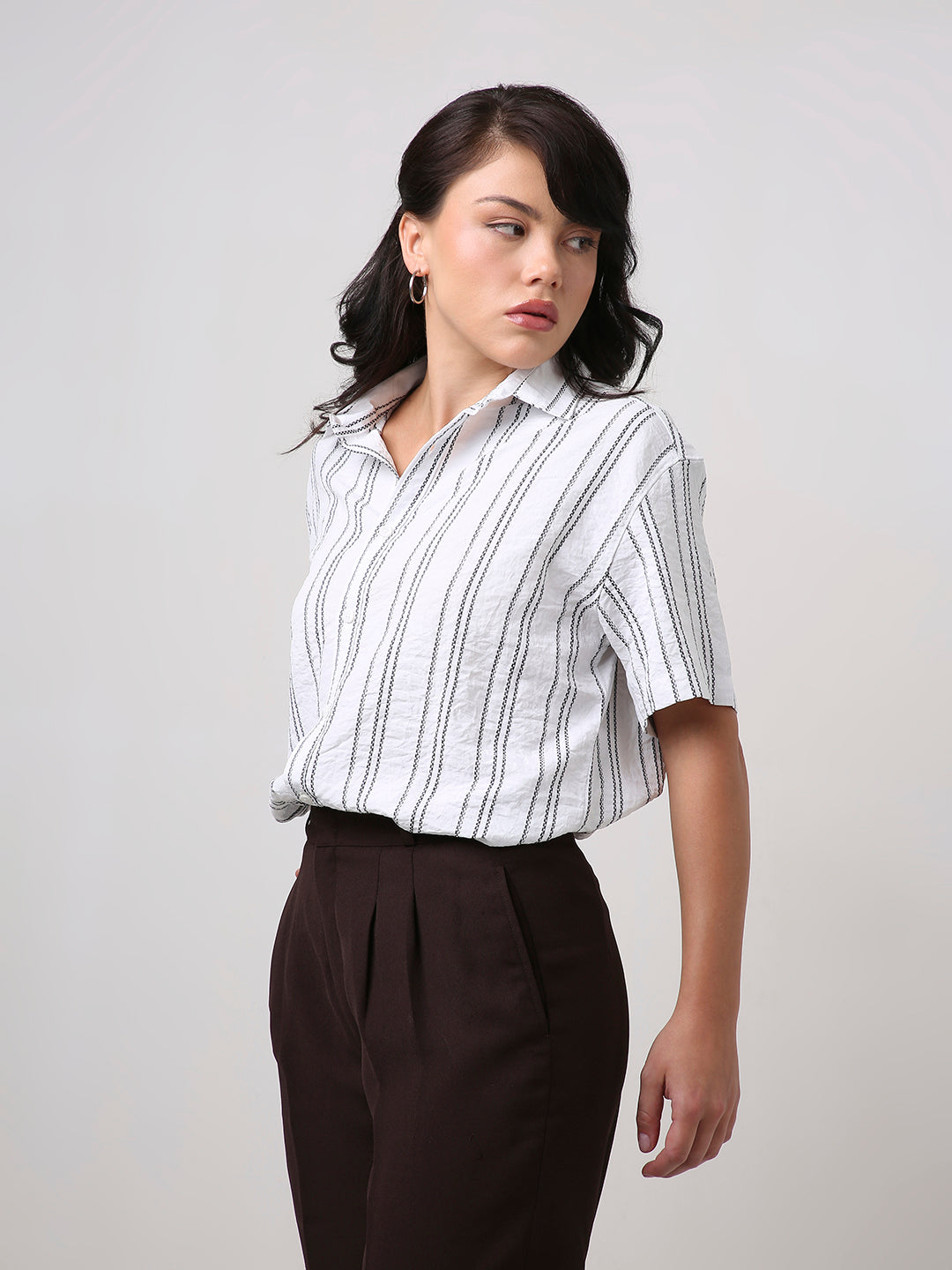 White Relaxed Fit Striped Shirt