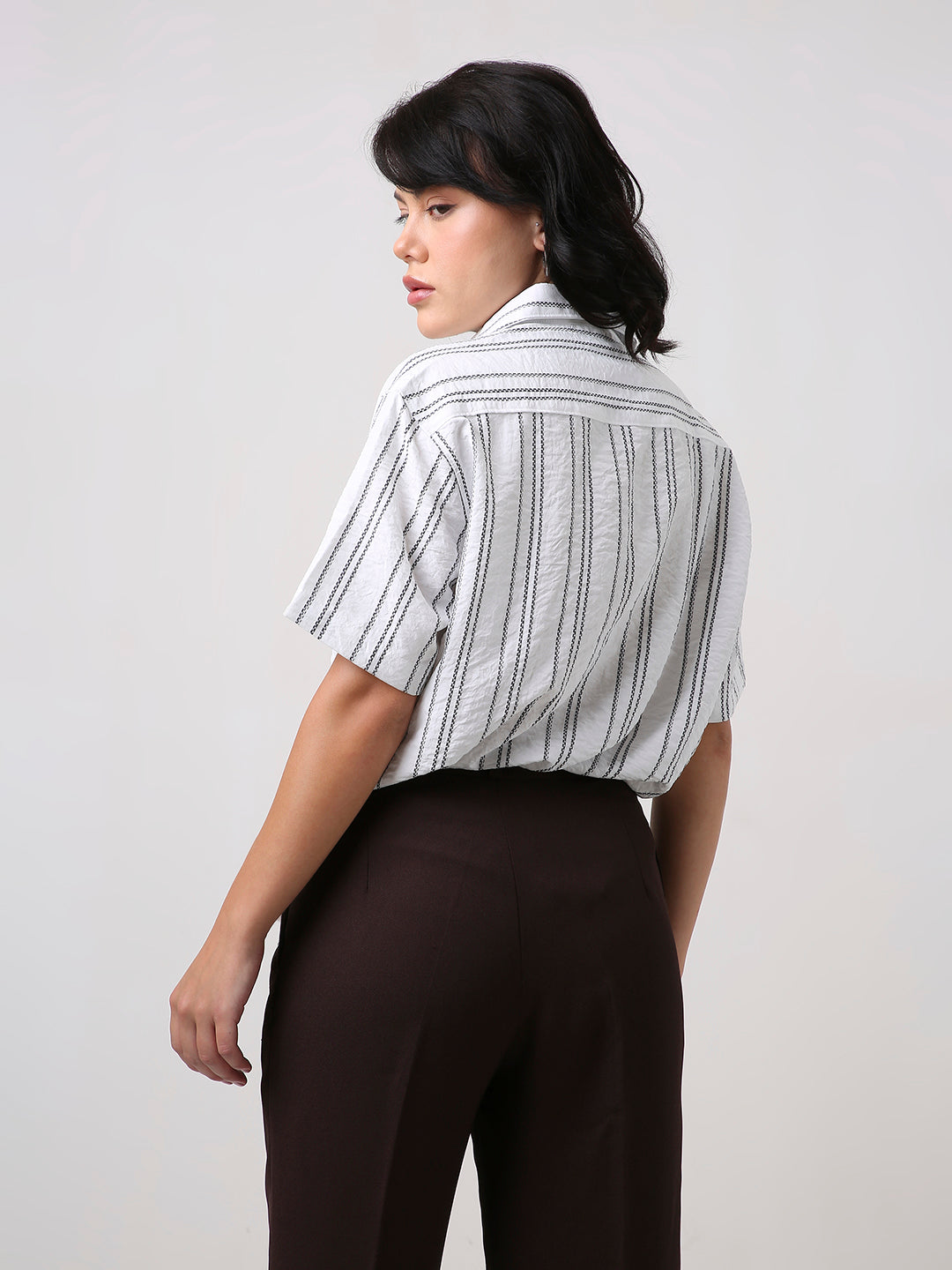White Relaxed Fit Striped Shirt