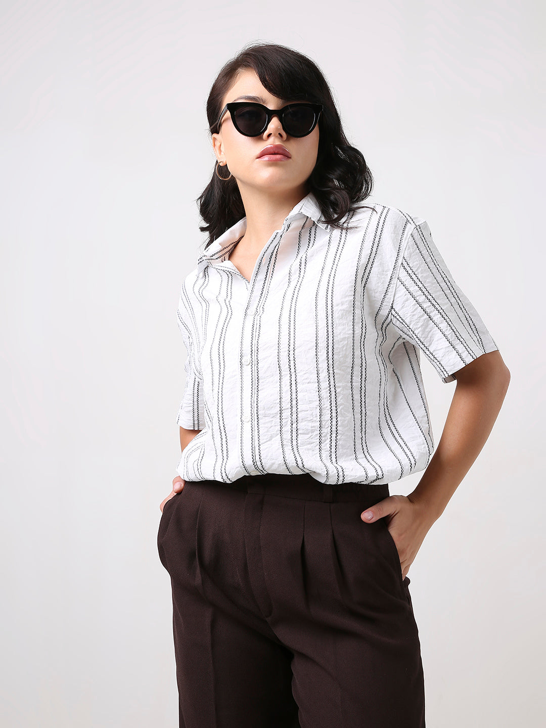 White Relaxed Fit Striped Shirt