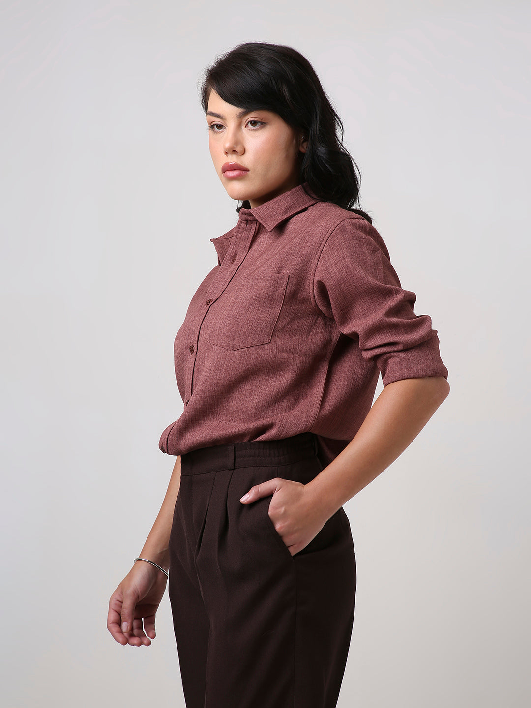 Brown Textured Casual Shirt