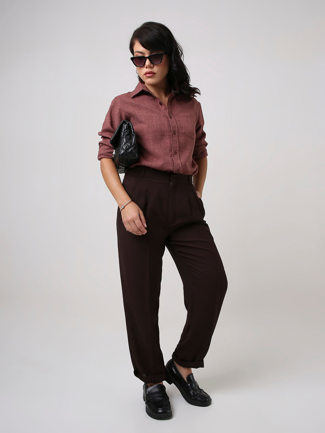 Brown Textured Casual Shirt
