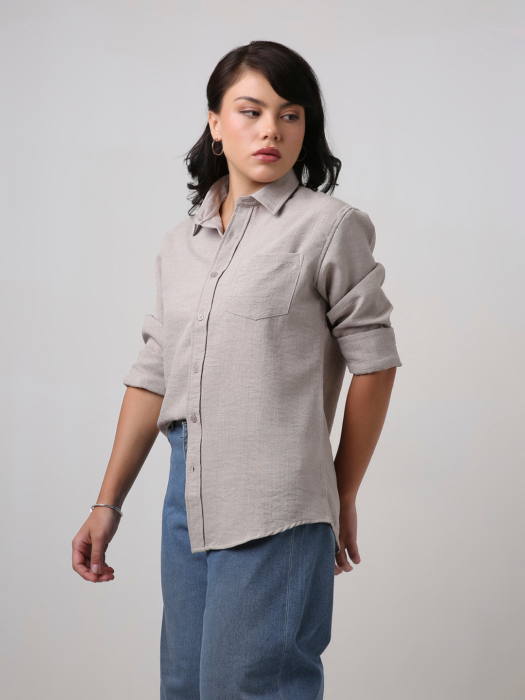 Dark Beige Textured Casual Shirt