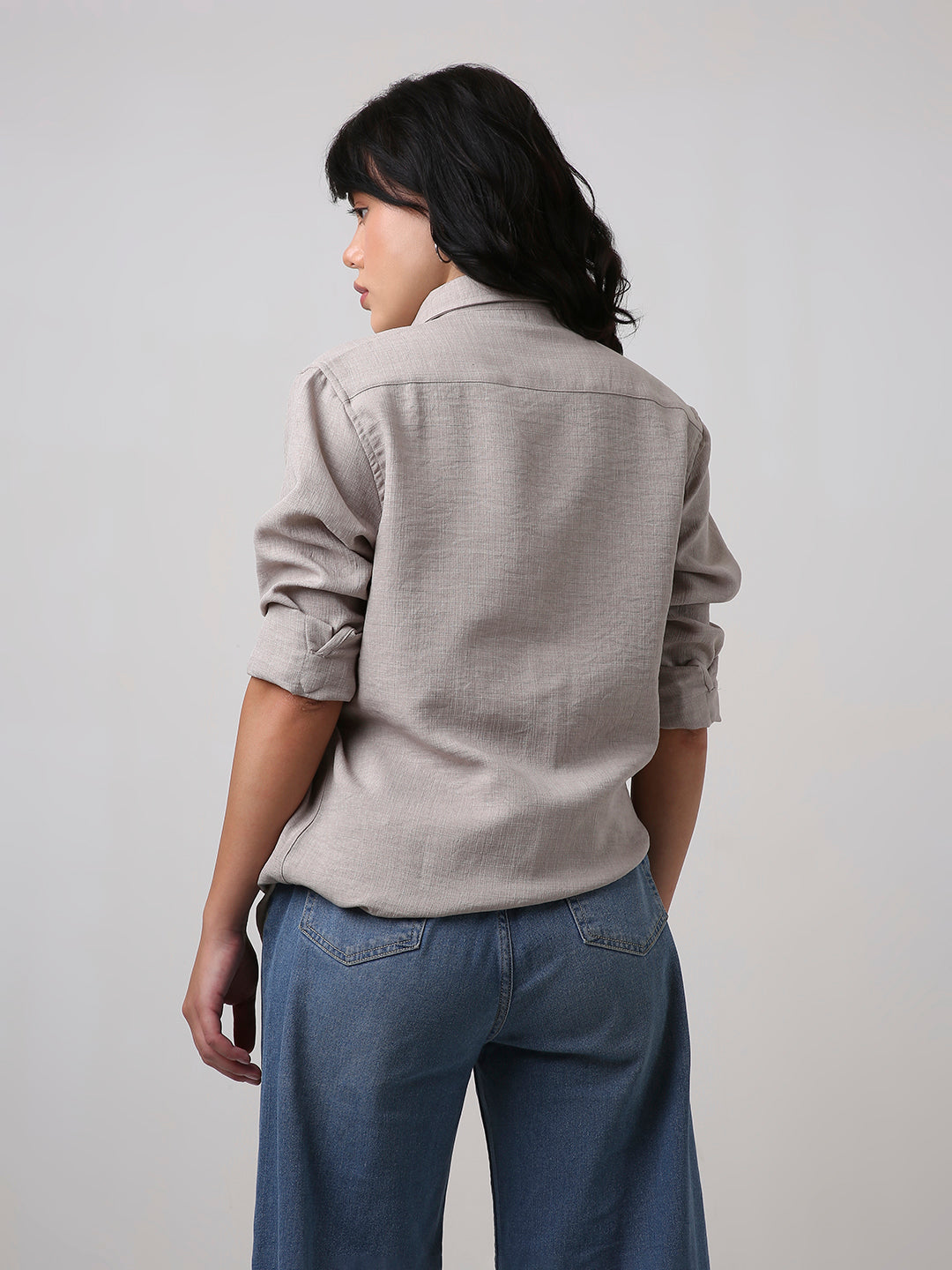 Dark Beige Textured Casual Shirt