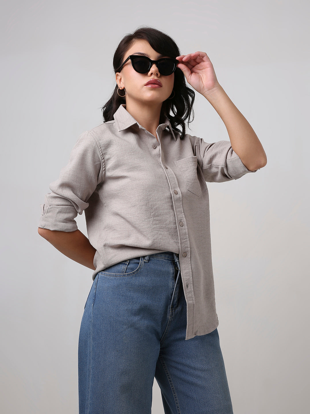 Dark Beige Textured Casual Shirt