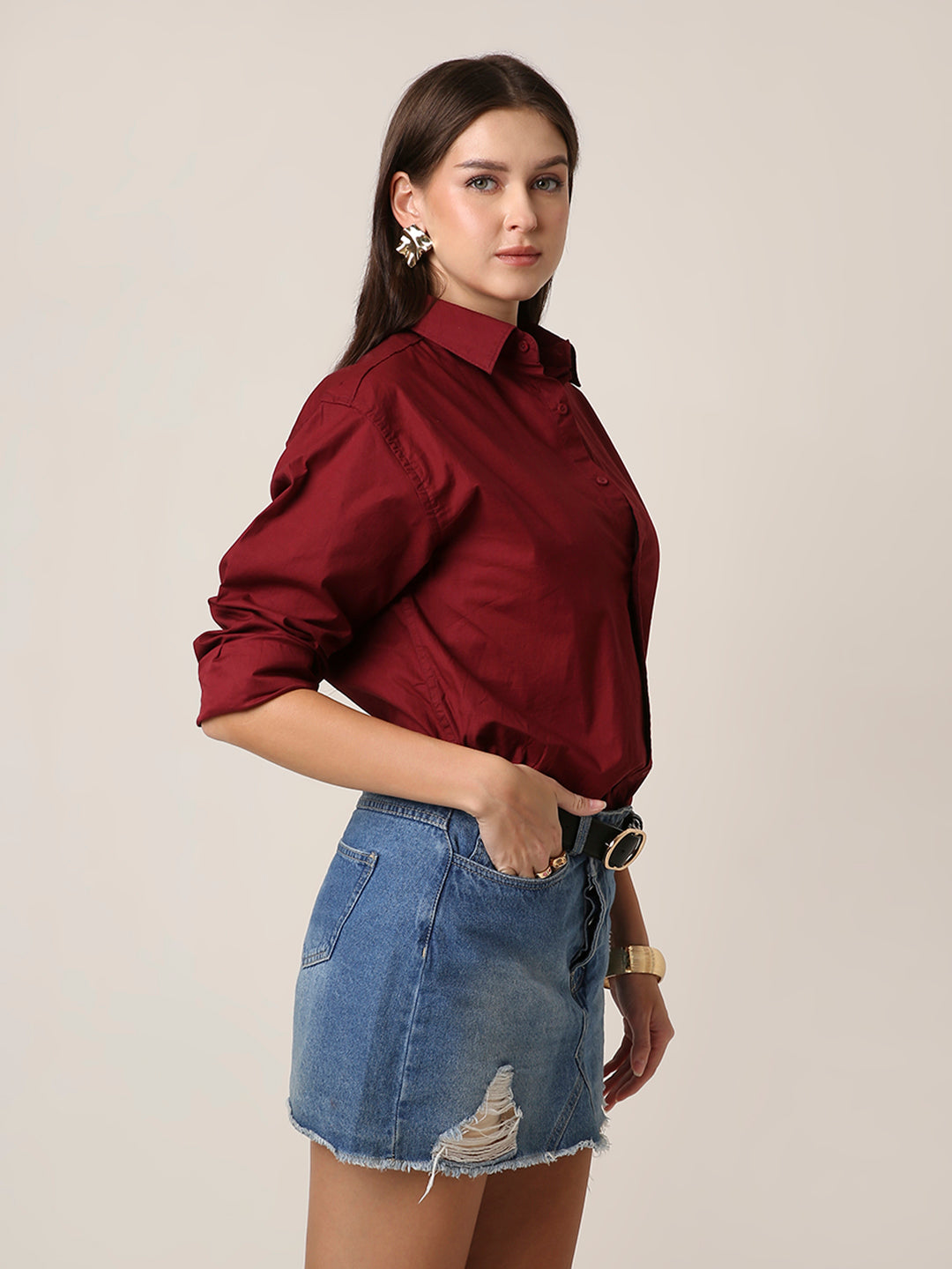 Classic Maroon Oversized Cotton Shirt