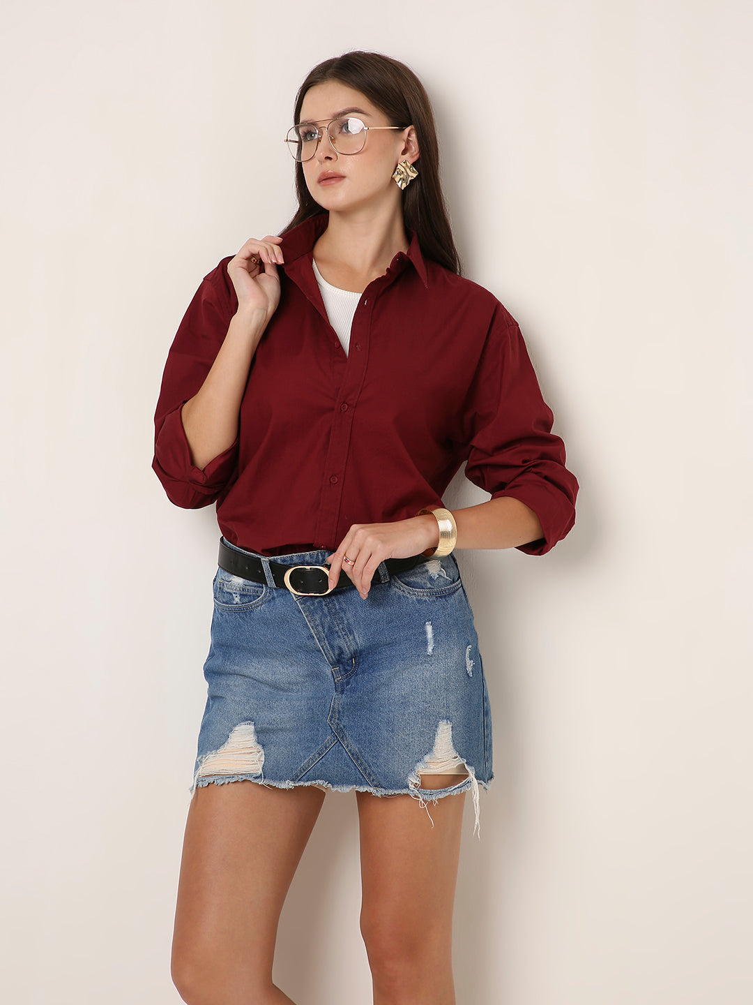 Classic Maroon Oversized Cotton Shirt