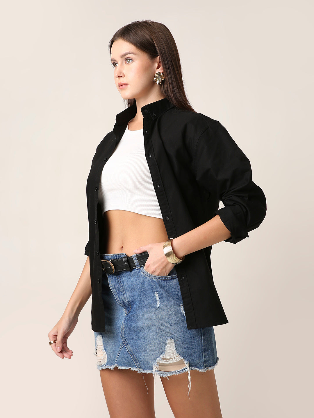 Black Oversized Oxford Cotton Shirt
