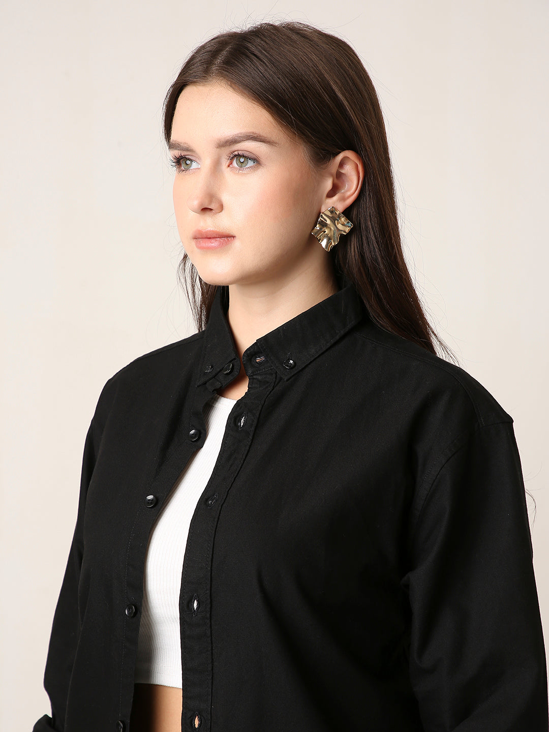 Black Oversized Oxford Cotton Shirt