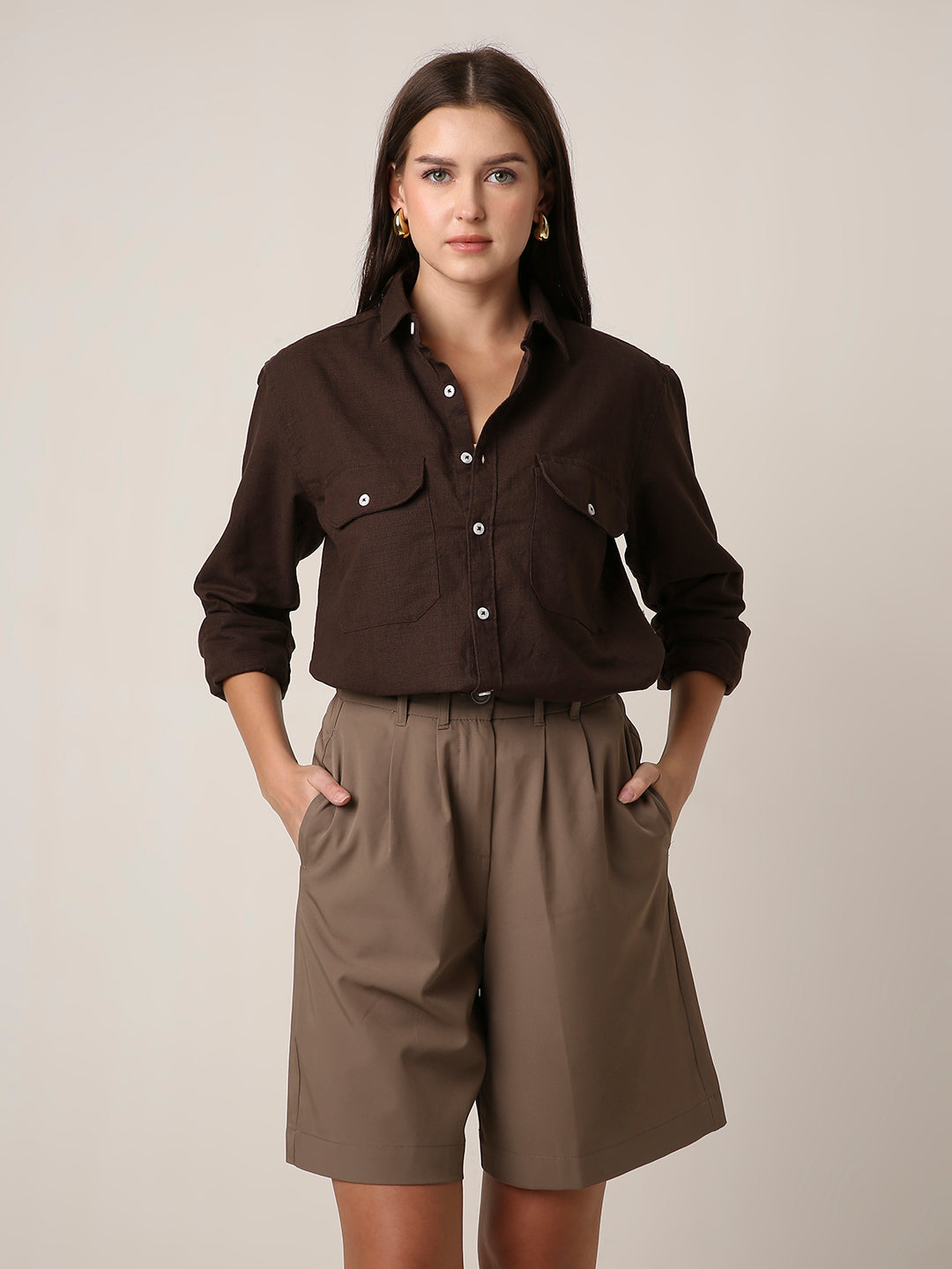 Dark Brown Utility Pocket Layer Shacket