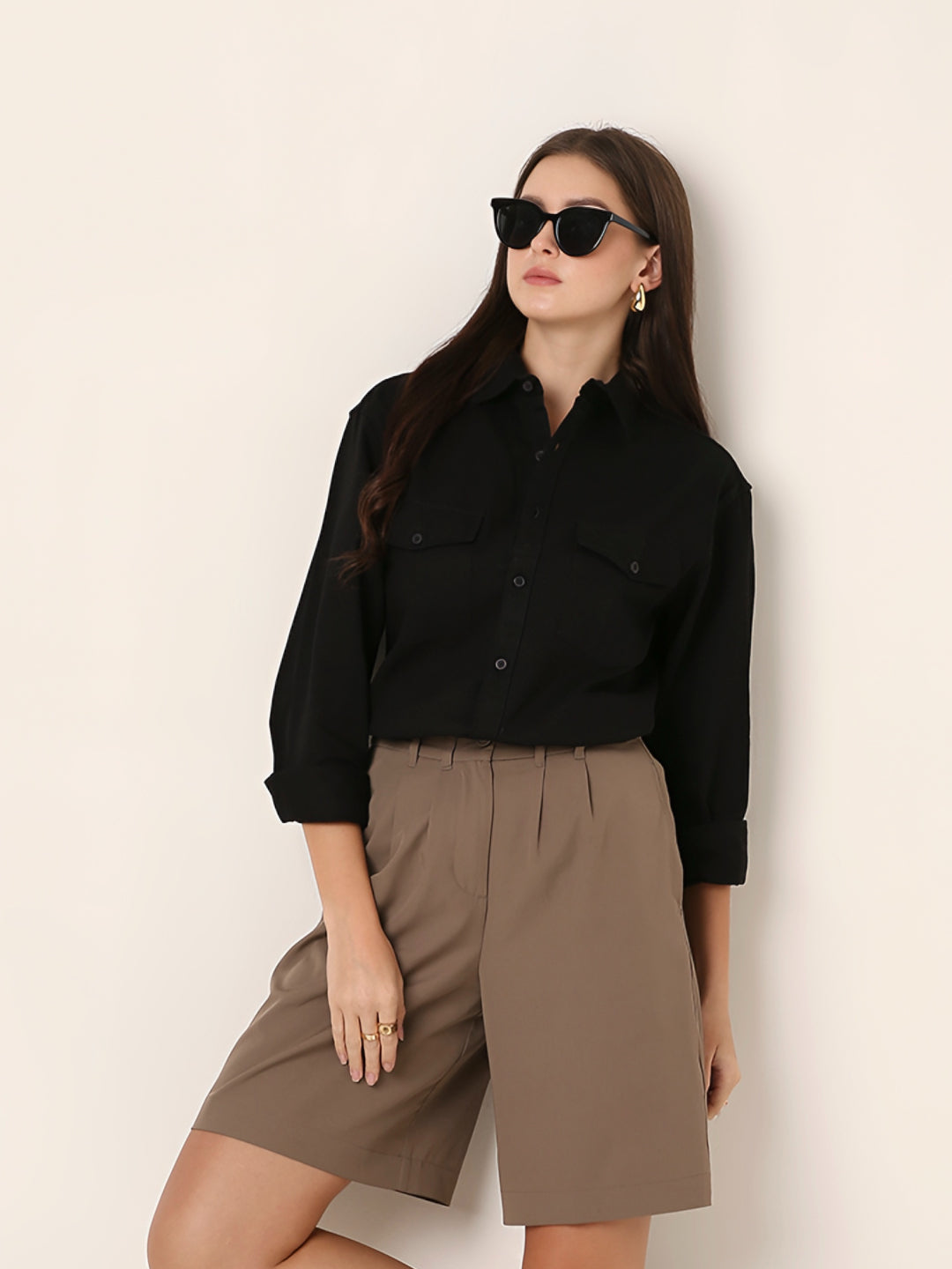 Black Utility Pocket Casual Shirt