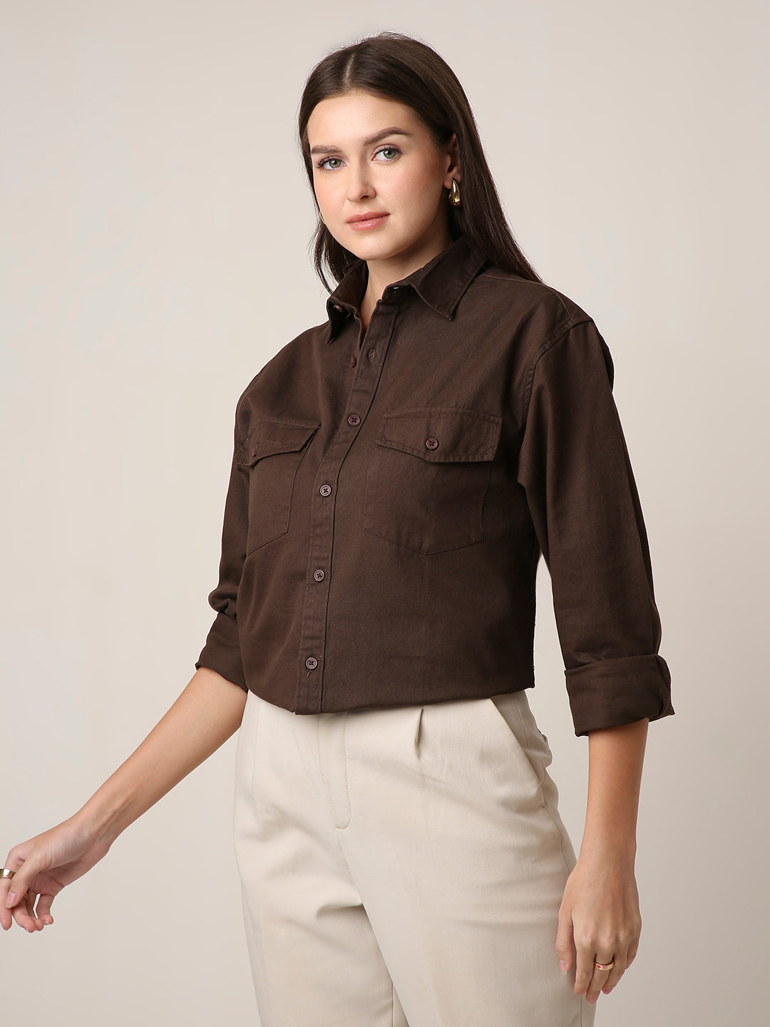 Brown Utility Pocket Casual Shirt