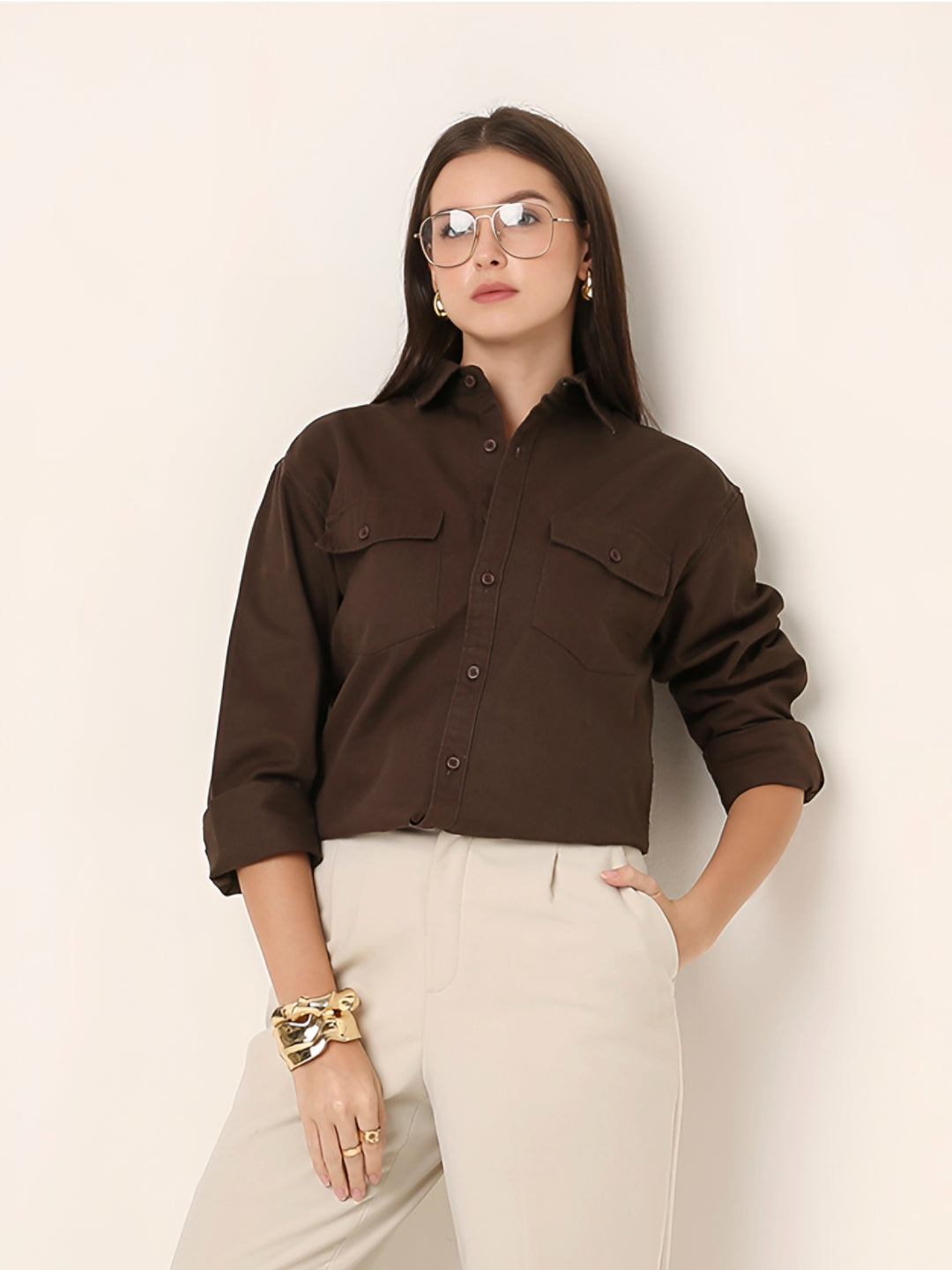 Brown Utility Pocket Casual Shirt