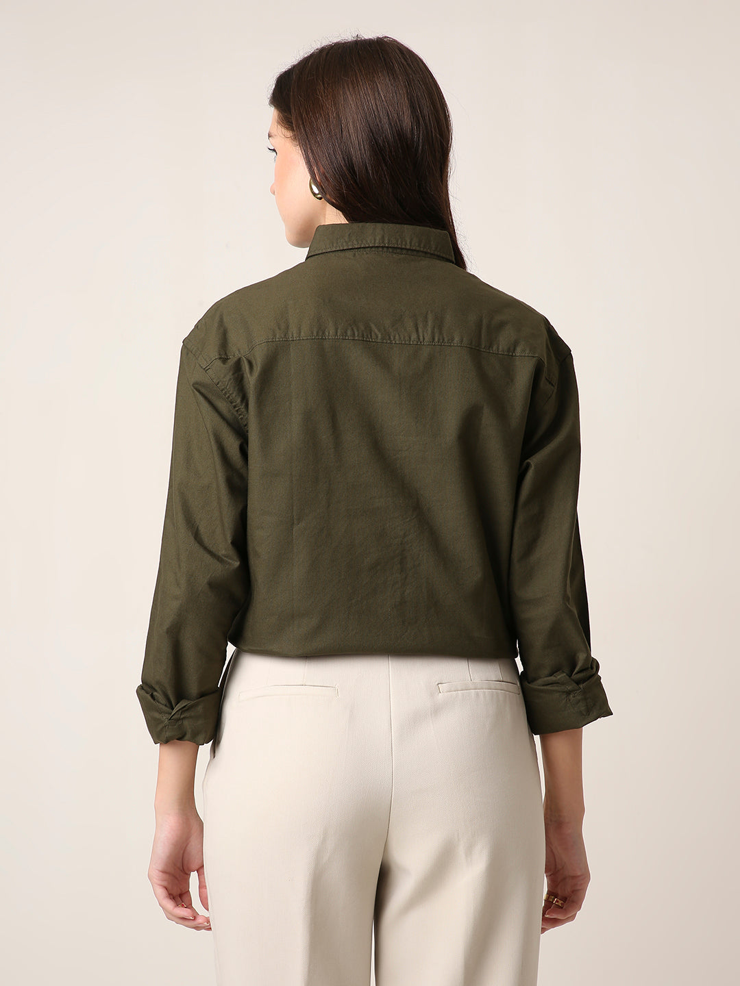 Olive Oversized Oxford Cotton Shirt