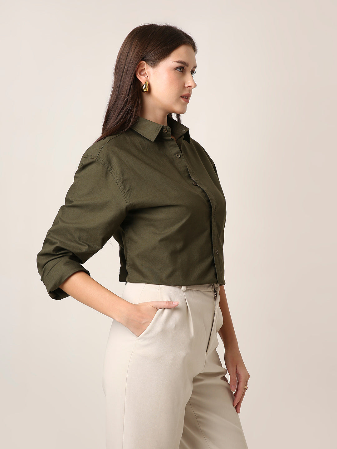 Olive Oversized Oxford Cotton Shirt