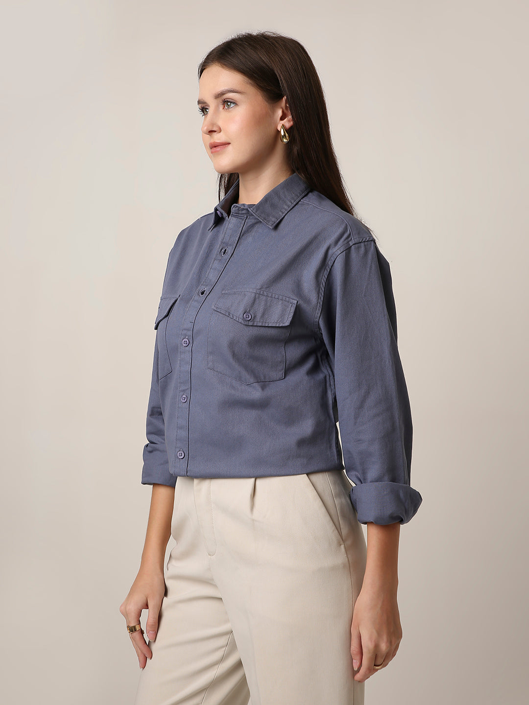 Blue Utility Pocket Casual Shirt