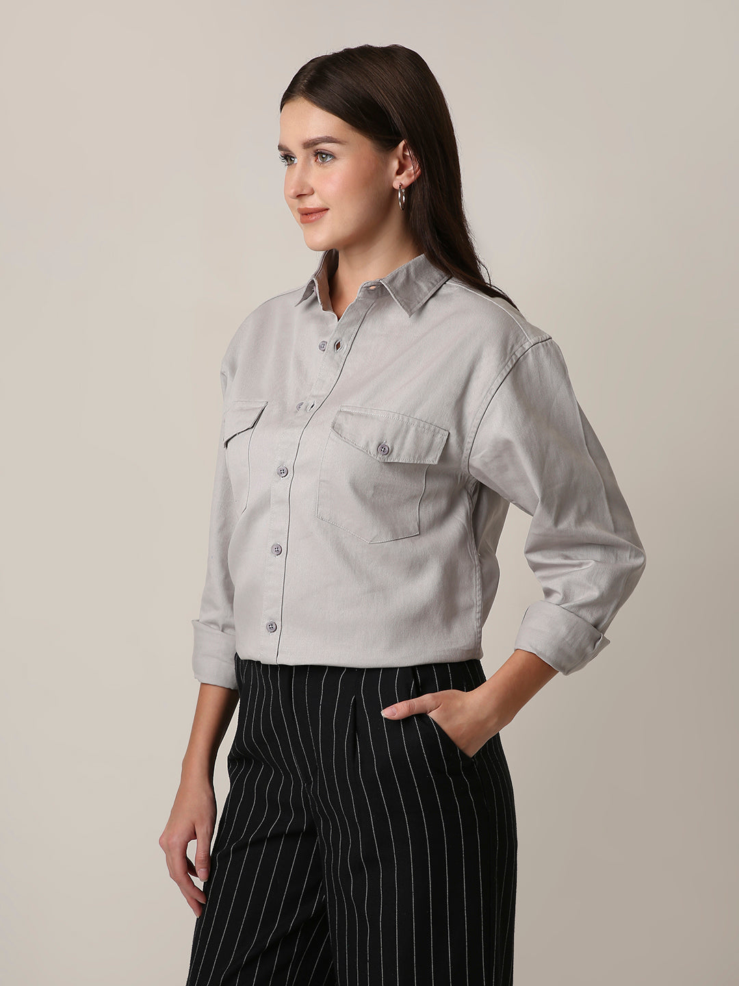 Grey Utility Pocket Casual Shirt