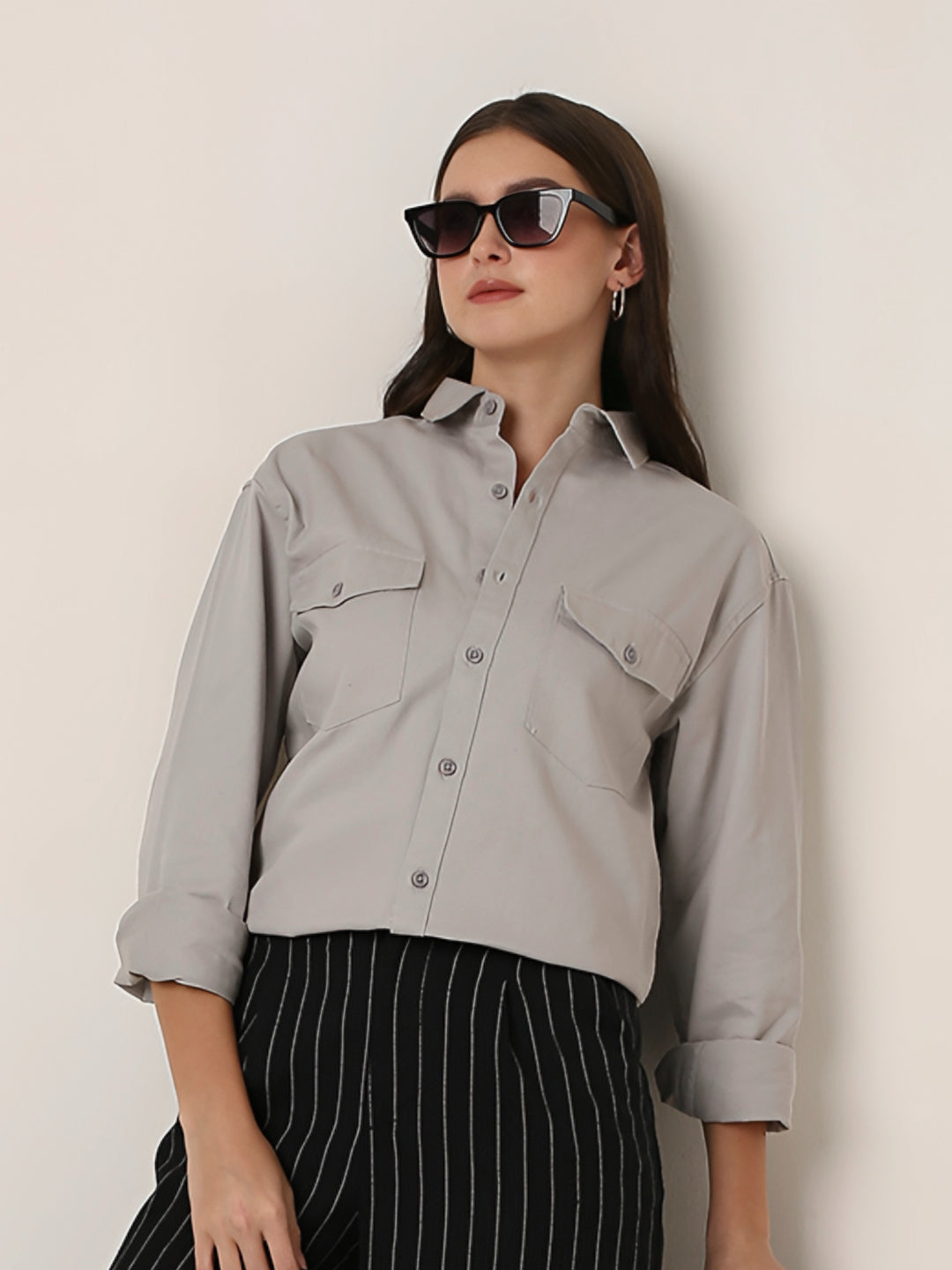 Grey Utility Pocket Casual Shirt