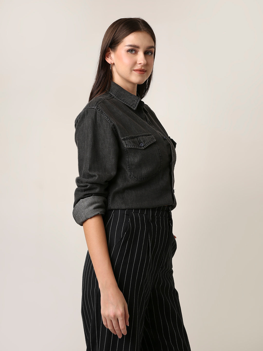 Black Wash Denim Utility Shirt