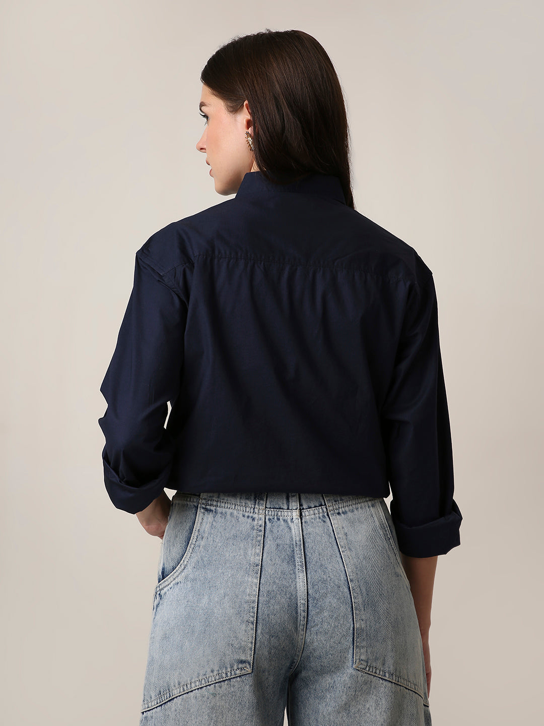 Classic Navy Blue Oversized Cotton Shirt