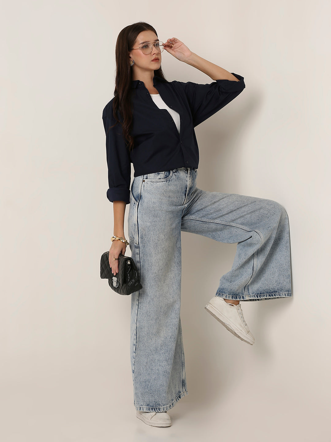 Classic Navy Blue Oversized Cotton Shirt