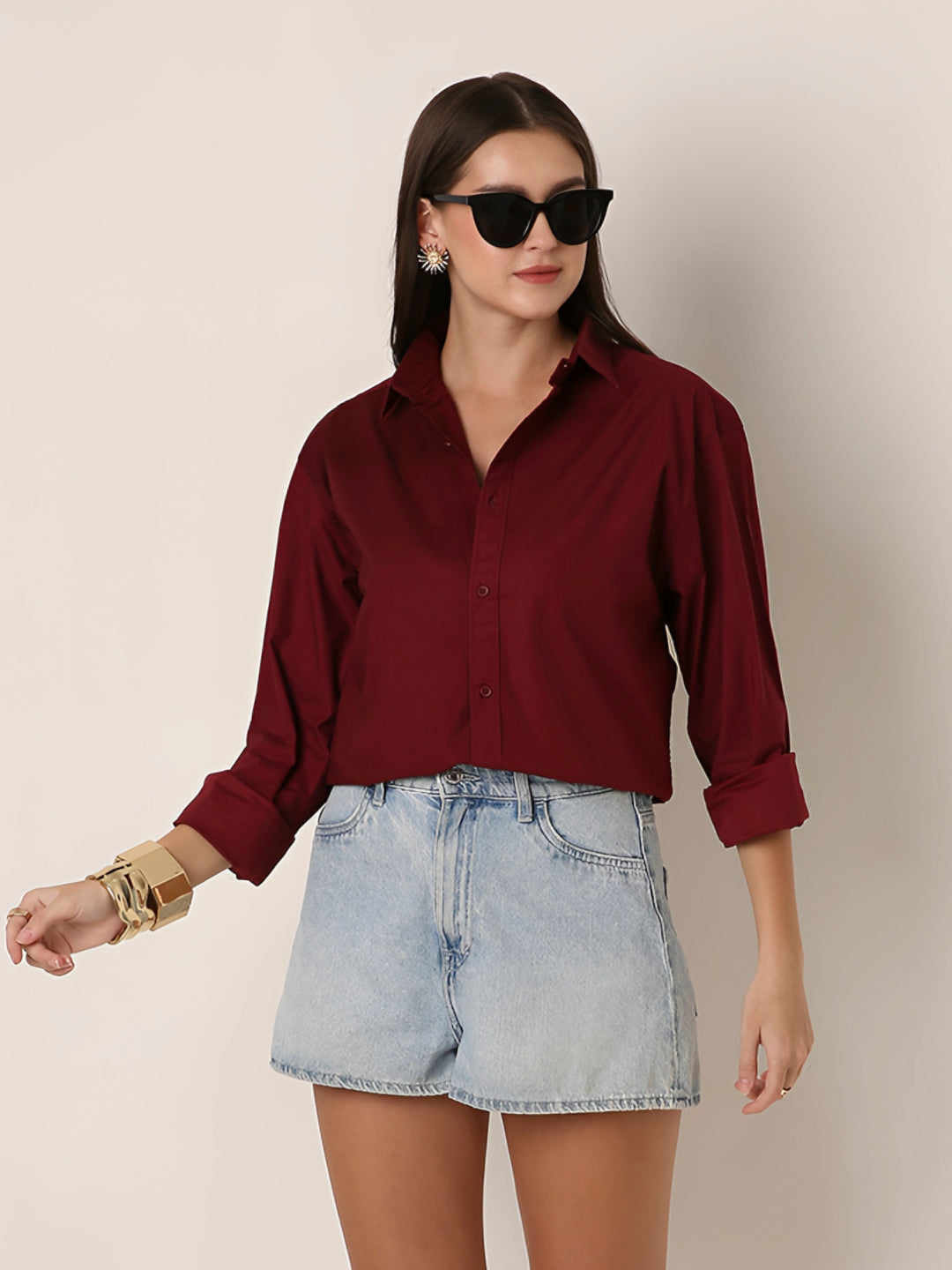 Burgundy Oversized Oxford Cotton Shirt