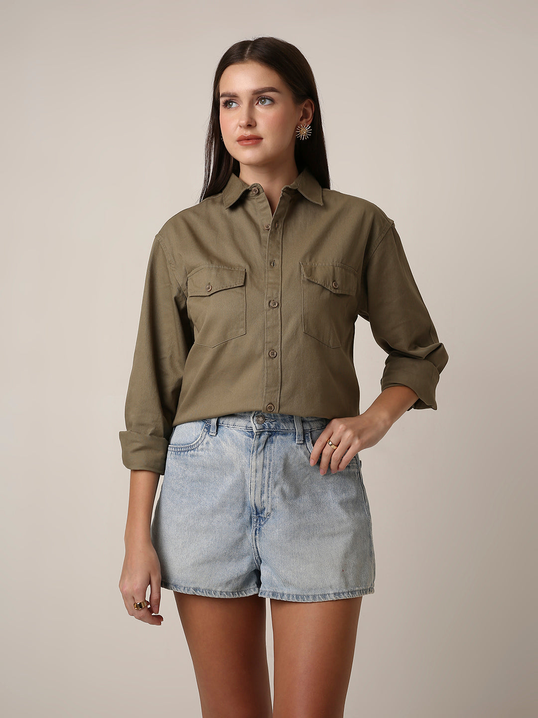 Olive Utility Pocket Casual Shirt