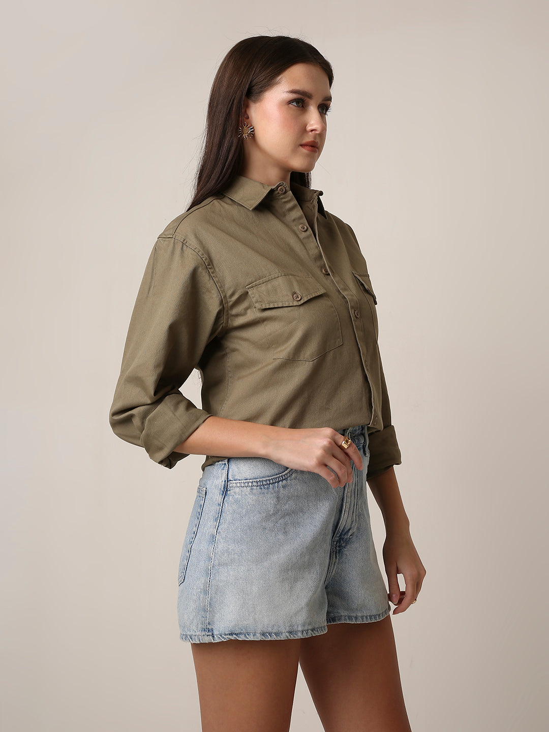 Olive Utility Pocket Casual Shirt