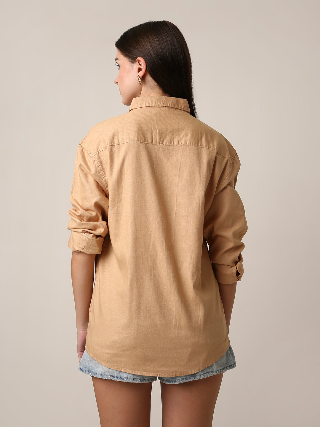 Beige Textured Oversized Casual Shirt