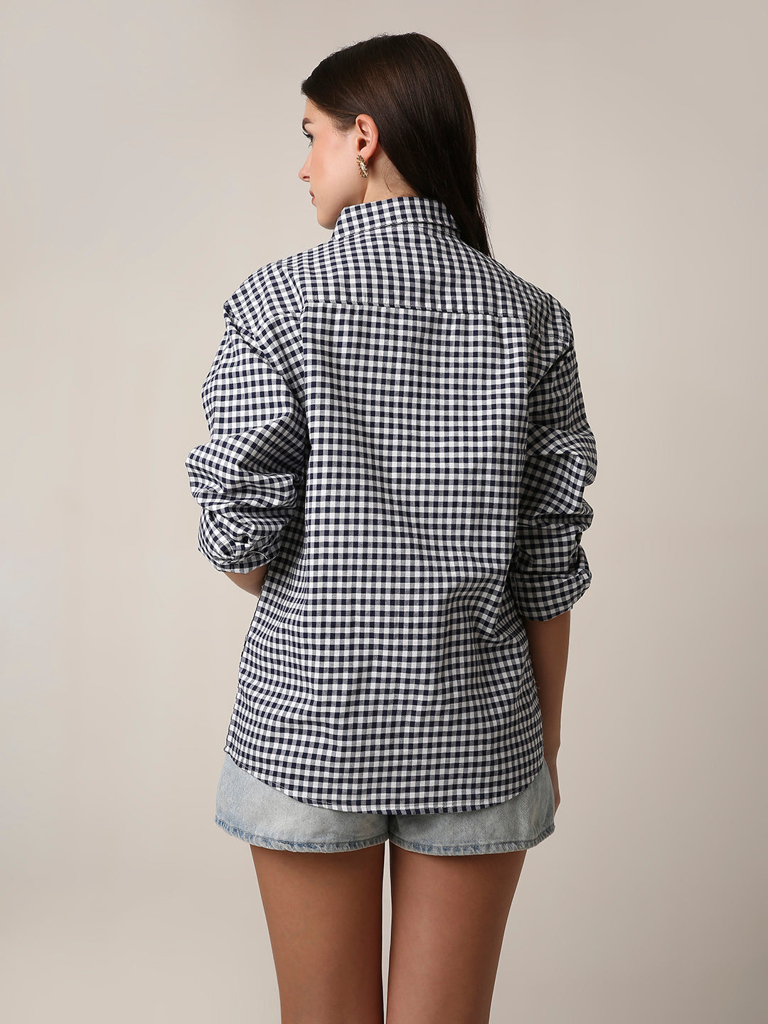 Navy blue Gingham Oversized Cotton Shirt