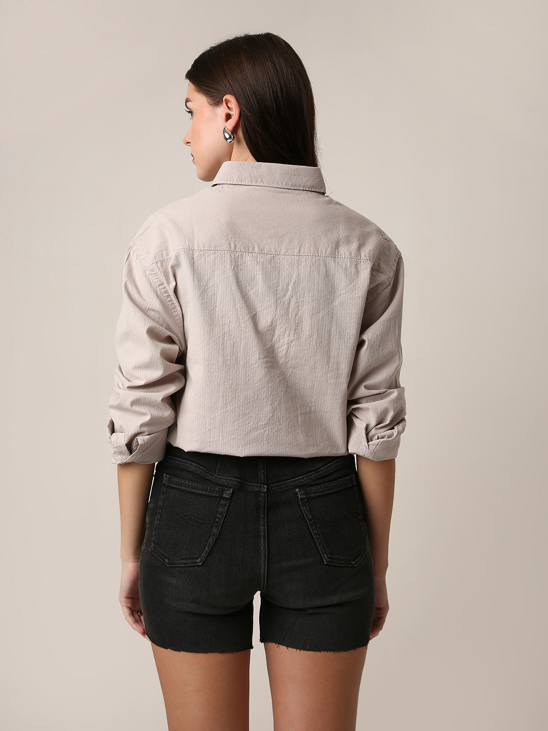 Light Beige Textured Casual Shirt