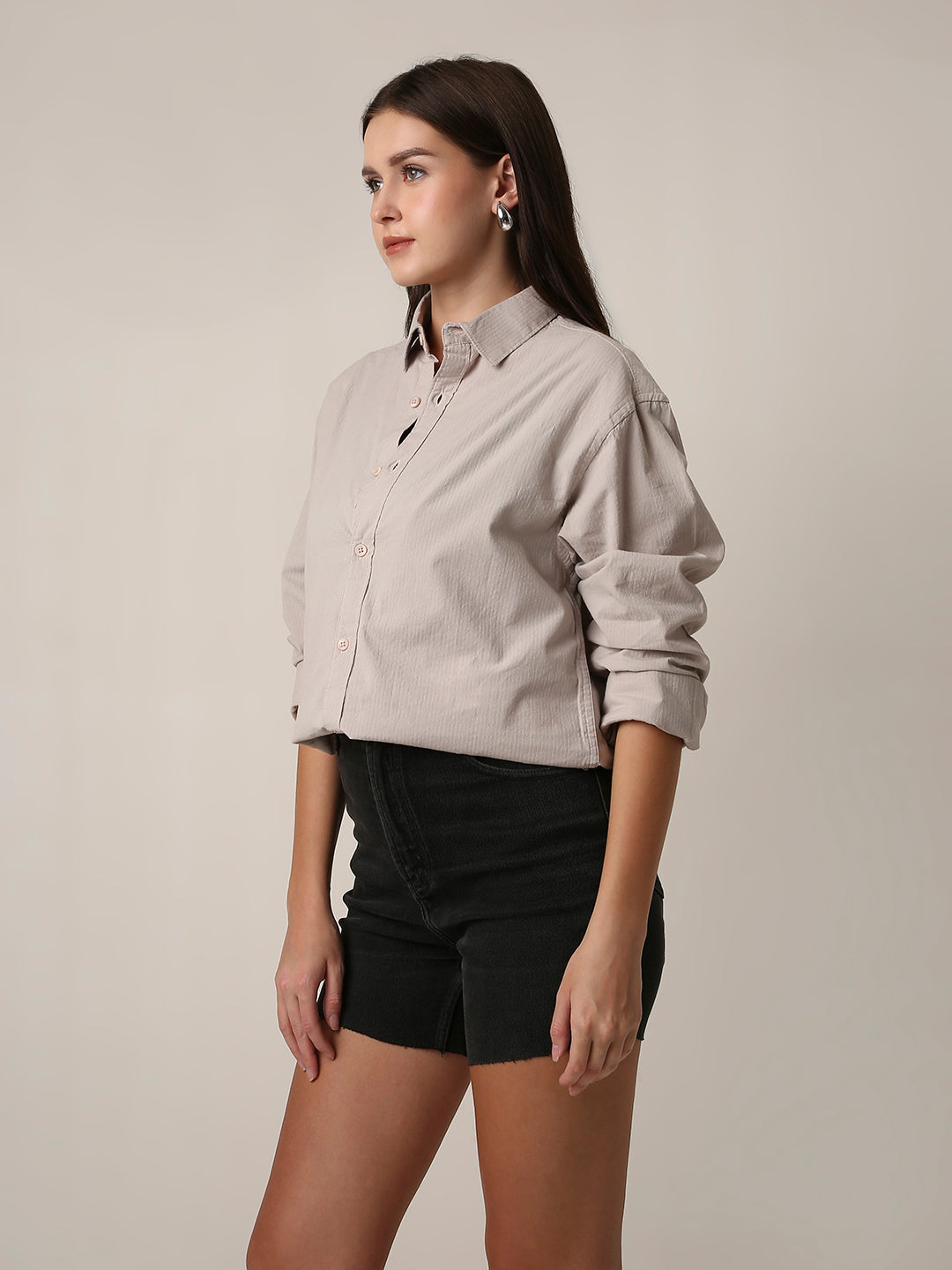 Light Beige Textured Casual Shirt