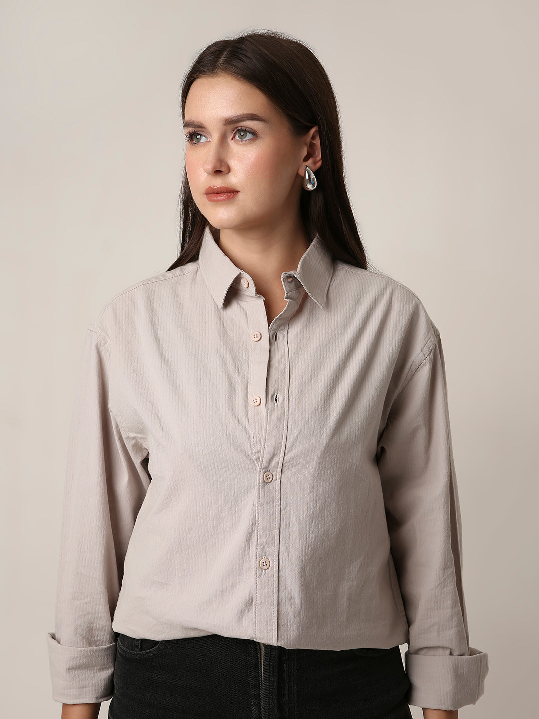 Light Beige Textured Casual Shirt