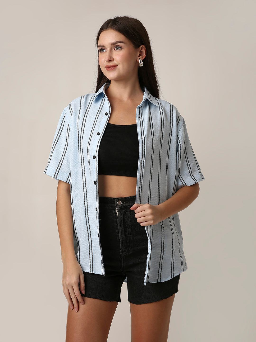 Blue Striped Short Sleeve Casual Shirt