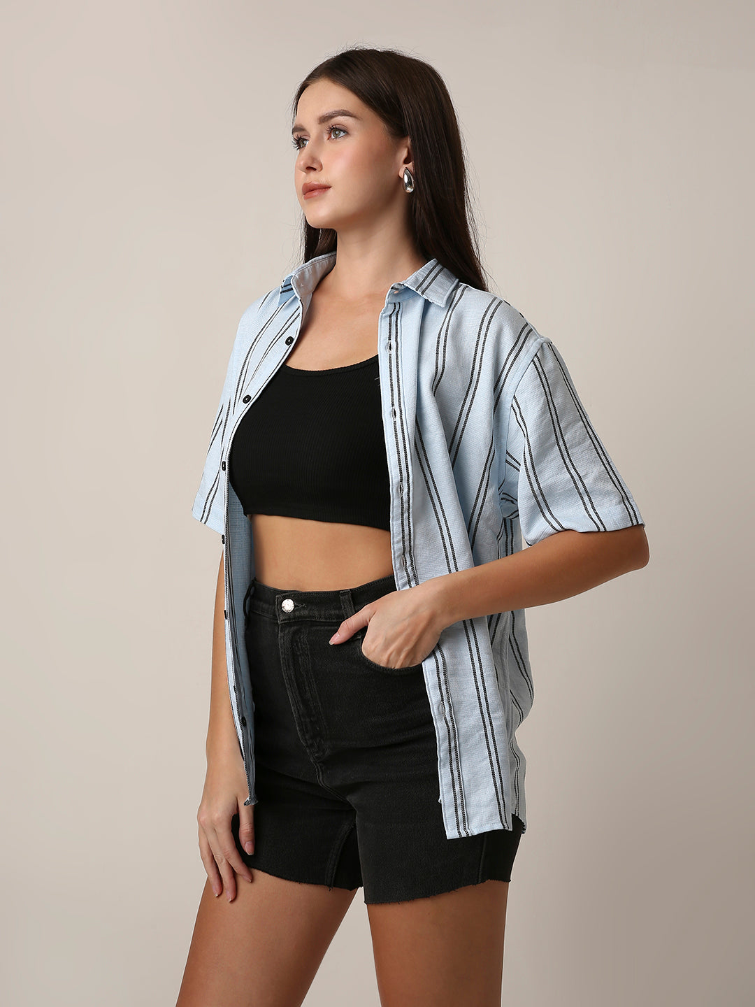 Blue Striped Short Sleeve Casual Shirt