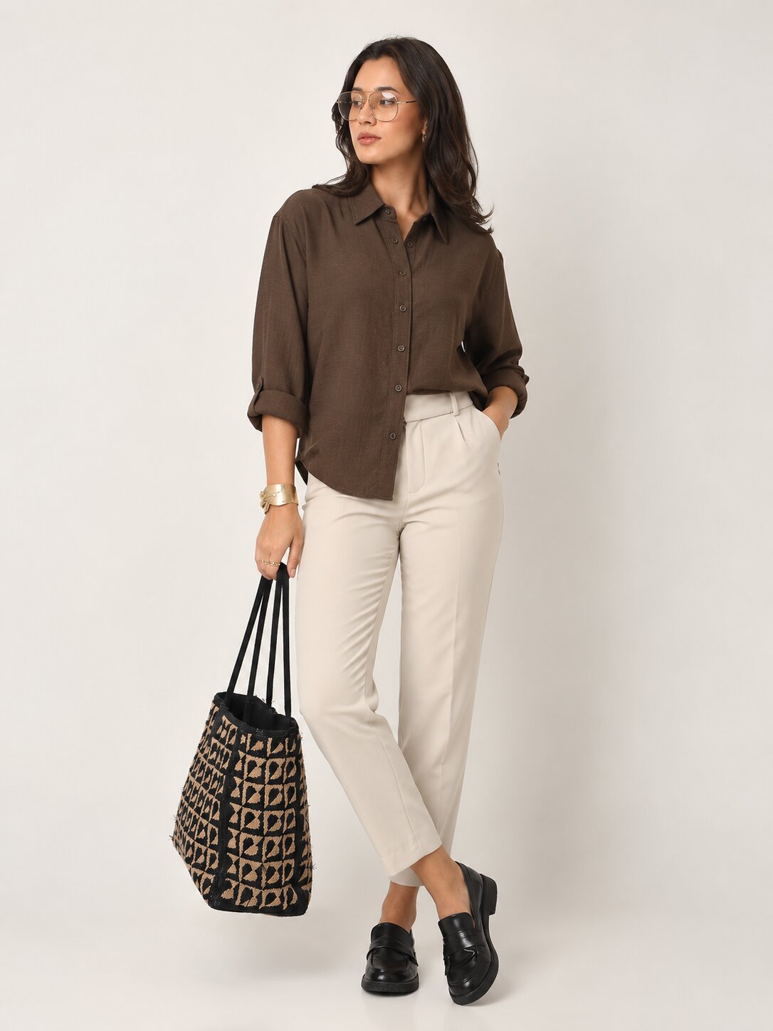 Brown Textured Relaxed Fit Button-Down Shirt
