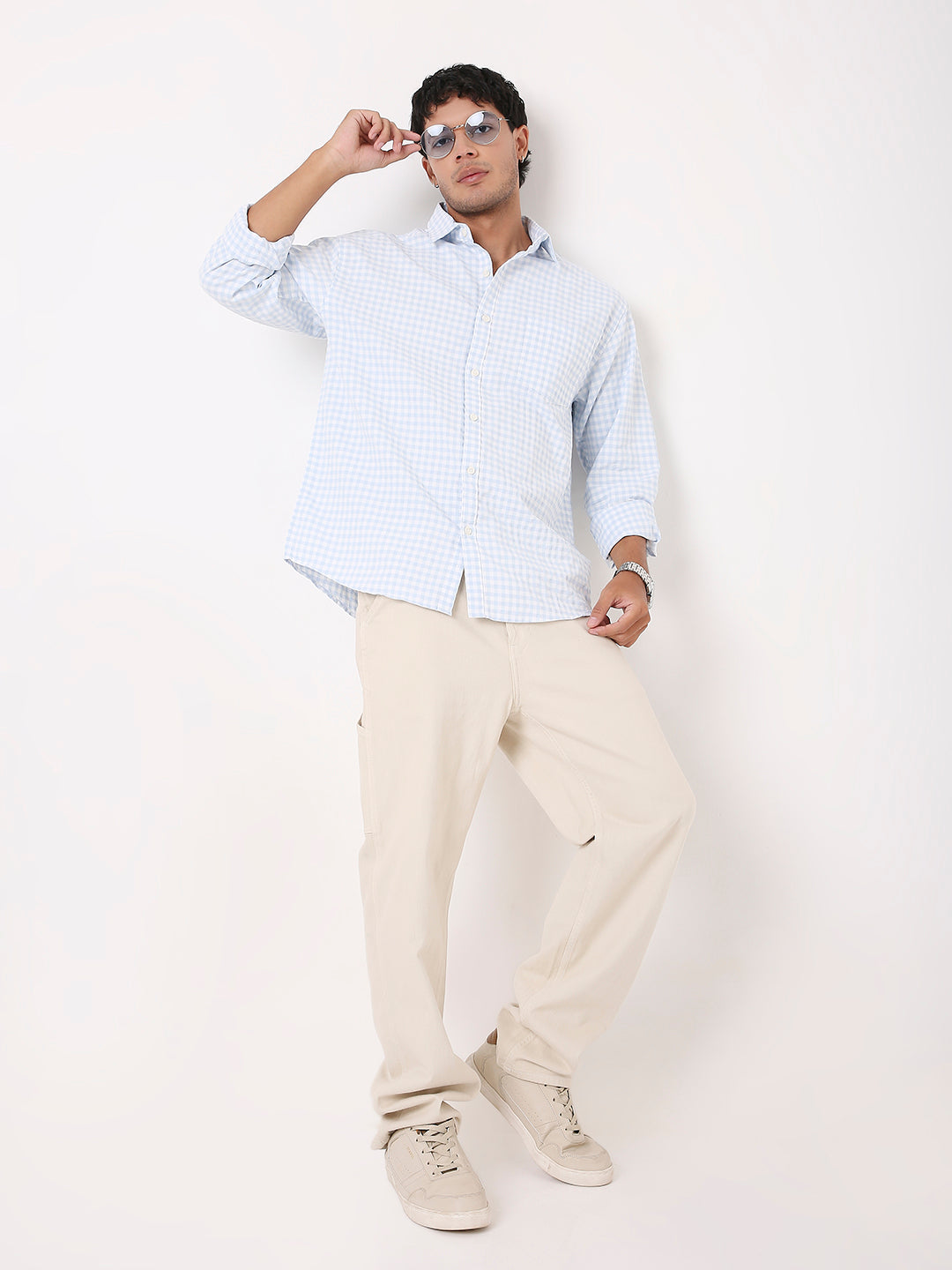 BLUE OXFORD GINGHAM COTTON SHIRT