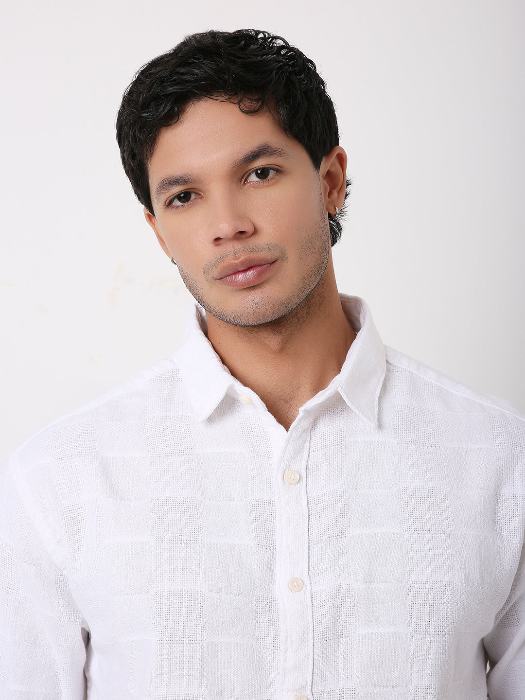 TEXTURED CHECKERED MAROON COTTON SHIRT