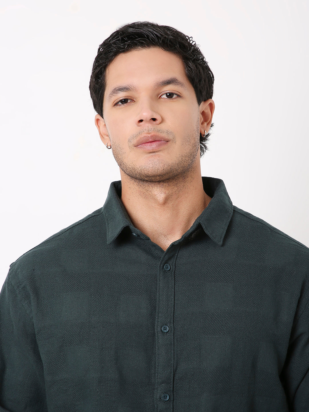 TEXTURED CHECKERED MAROON COTTON SHIRT