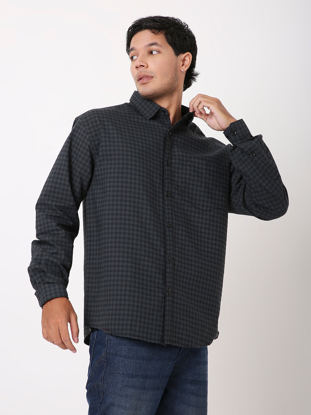 DARK GREEN OXFORD GINGHAM COTTON SHIRT