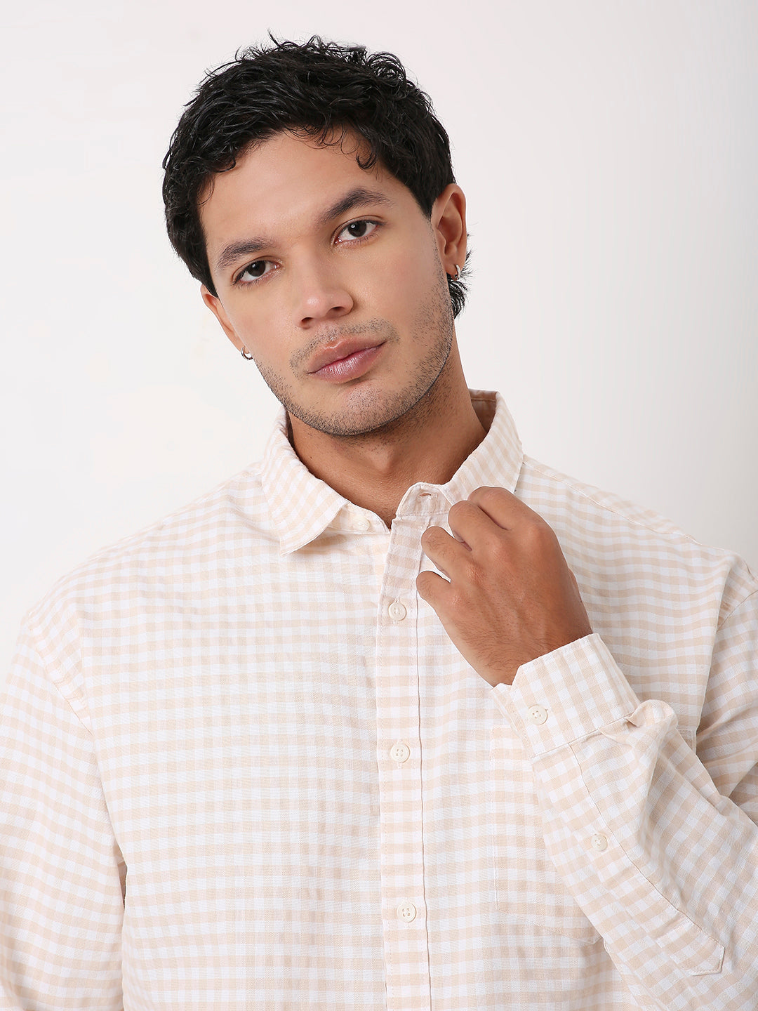 RELAXED FIT CHECKERED COTTON SHIRT