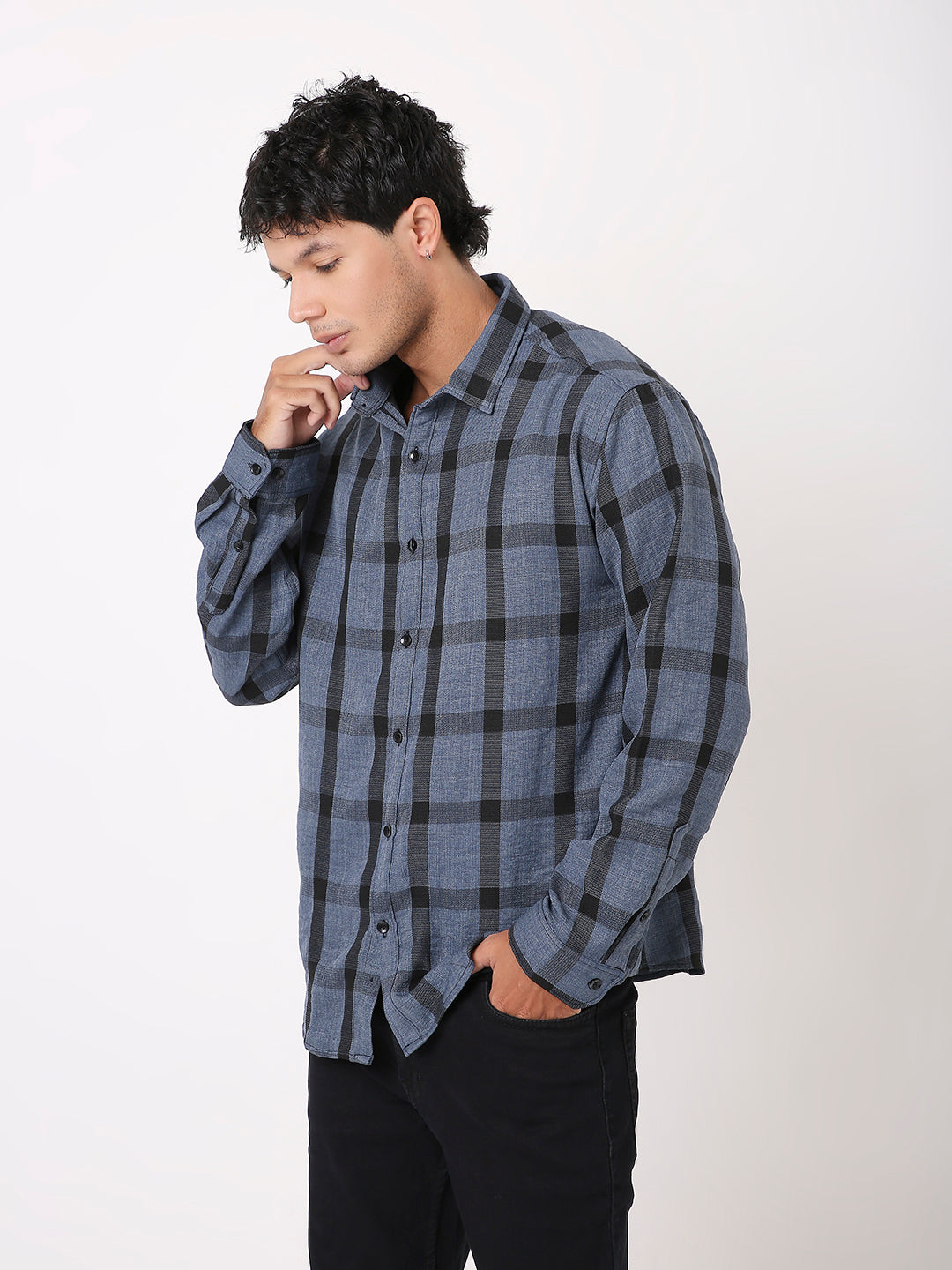 BLUE BASIC CHECKED SHIRT