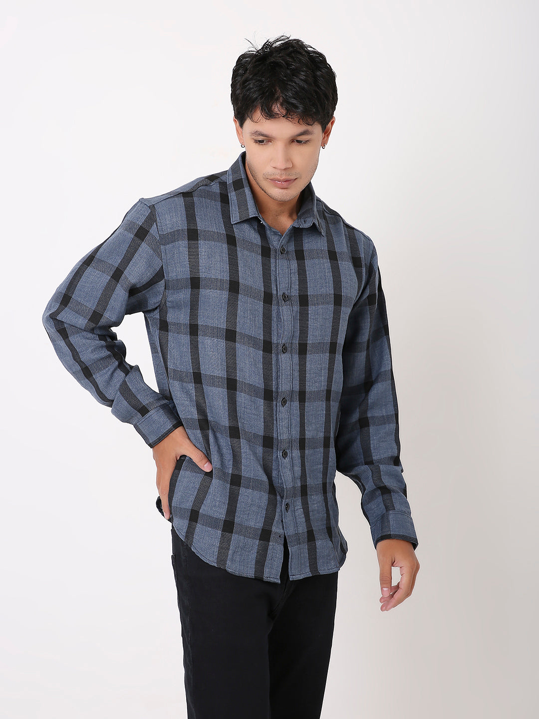 BLUE BASIC CHECKED SHIRT
