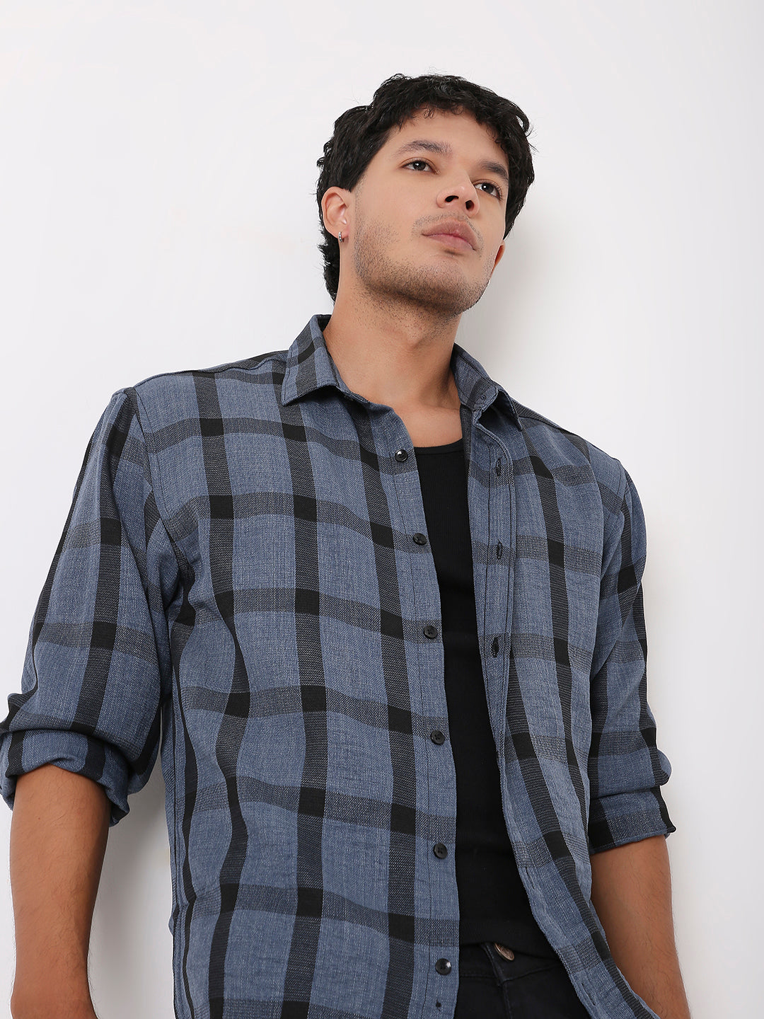 BLUE BASIC CHECKED SHIRT