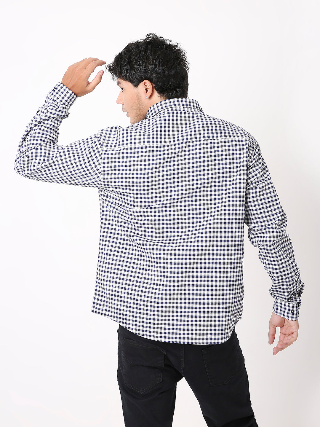 NAVY BLUE OXFORD GINGHAM COTTON SHIRT